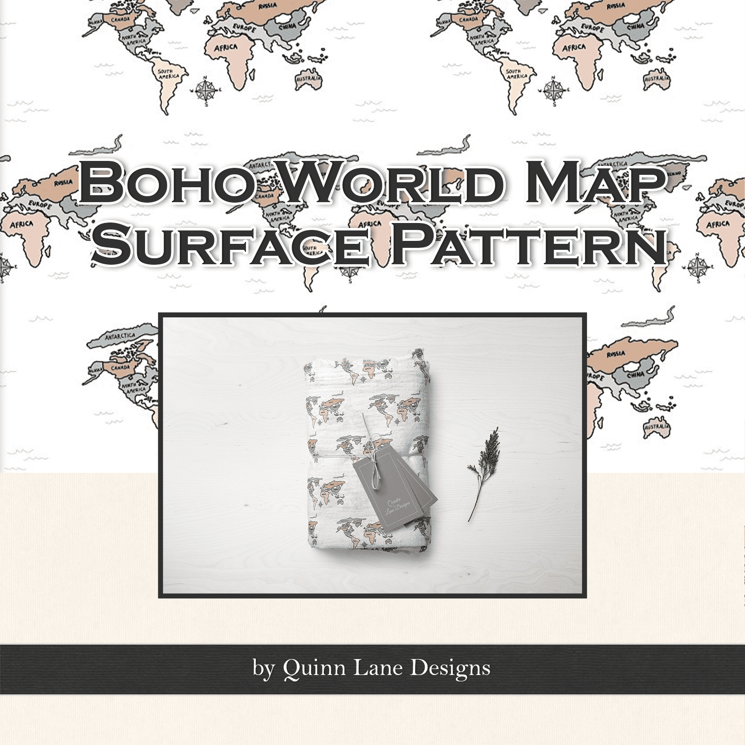 Boho World Map Surface Pattern cover.