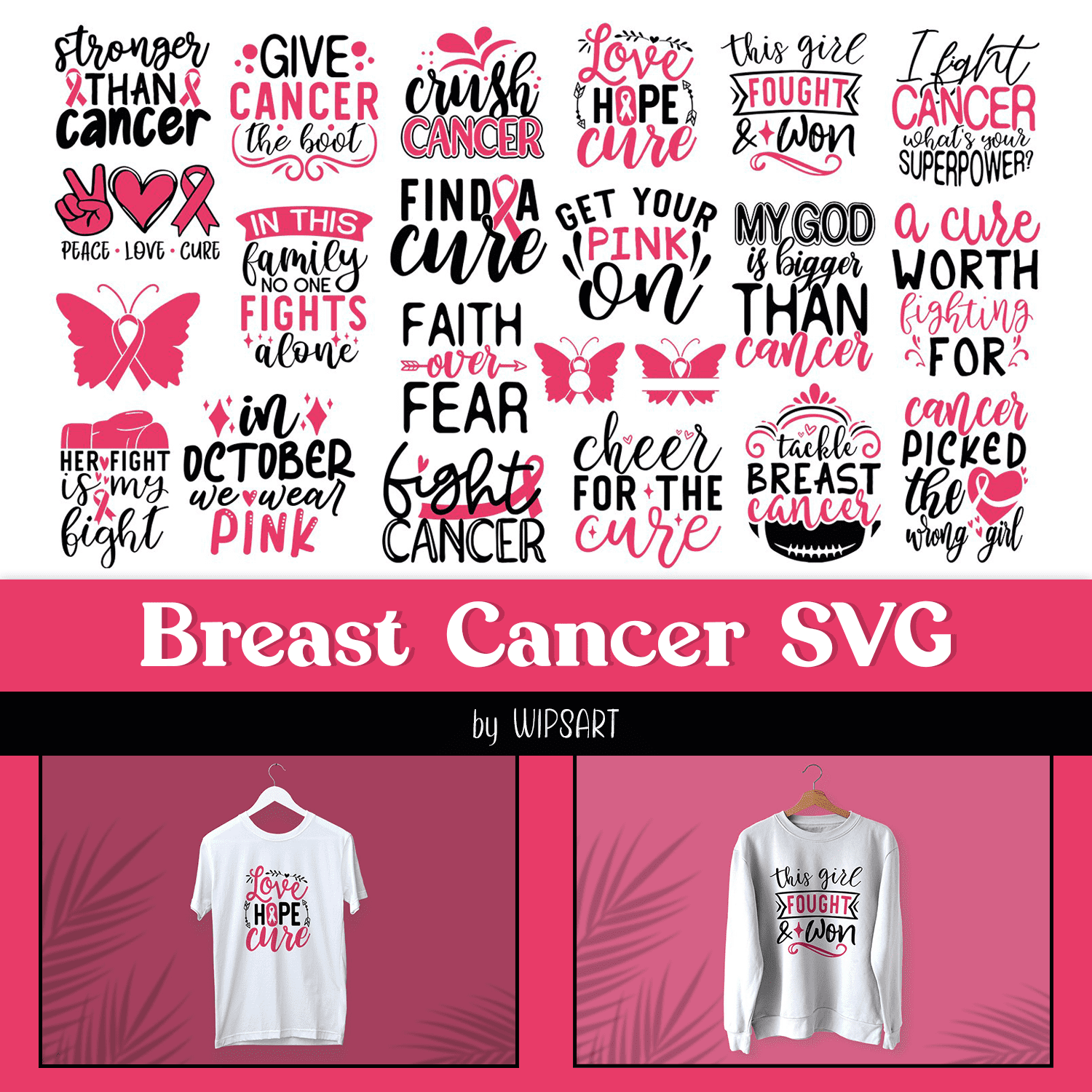 Breast Cancer SVG Awareness Quotes Bundle.