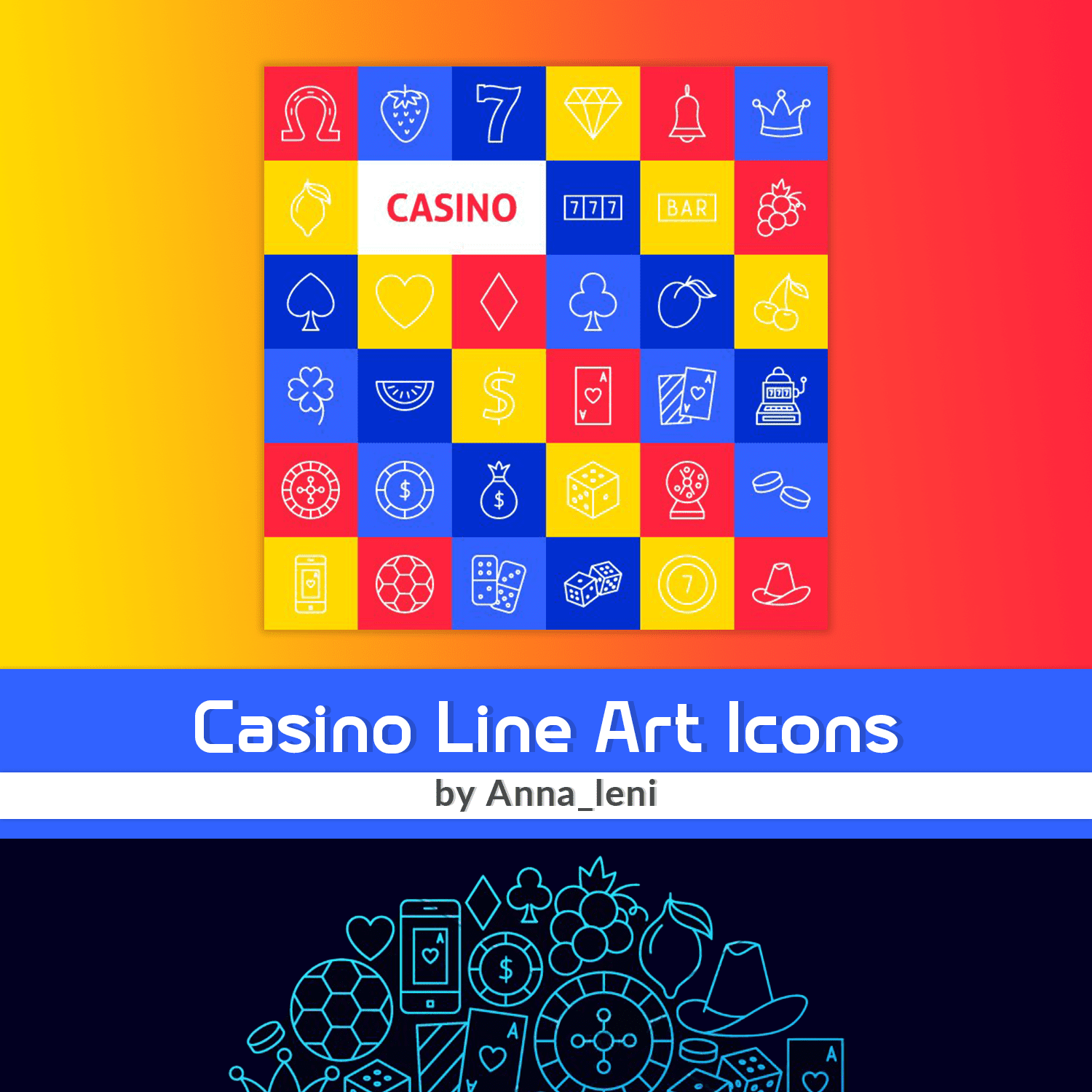 Casino Line Art Icons.