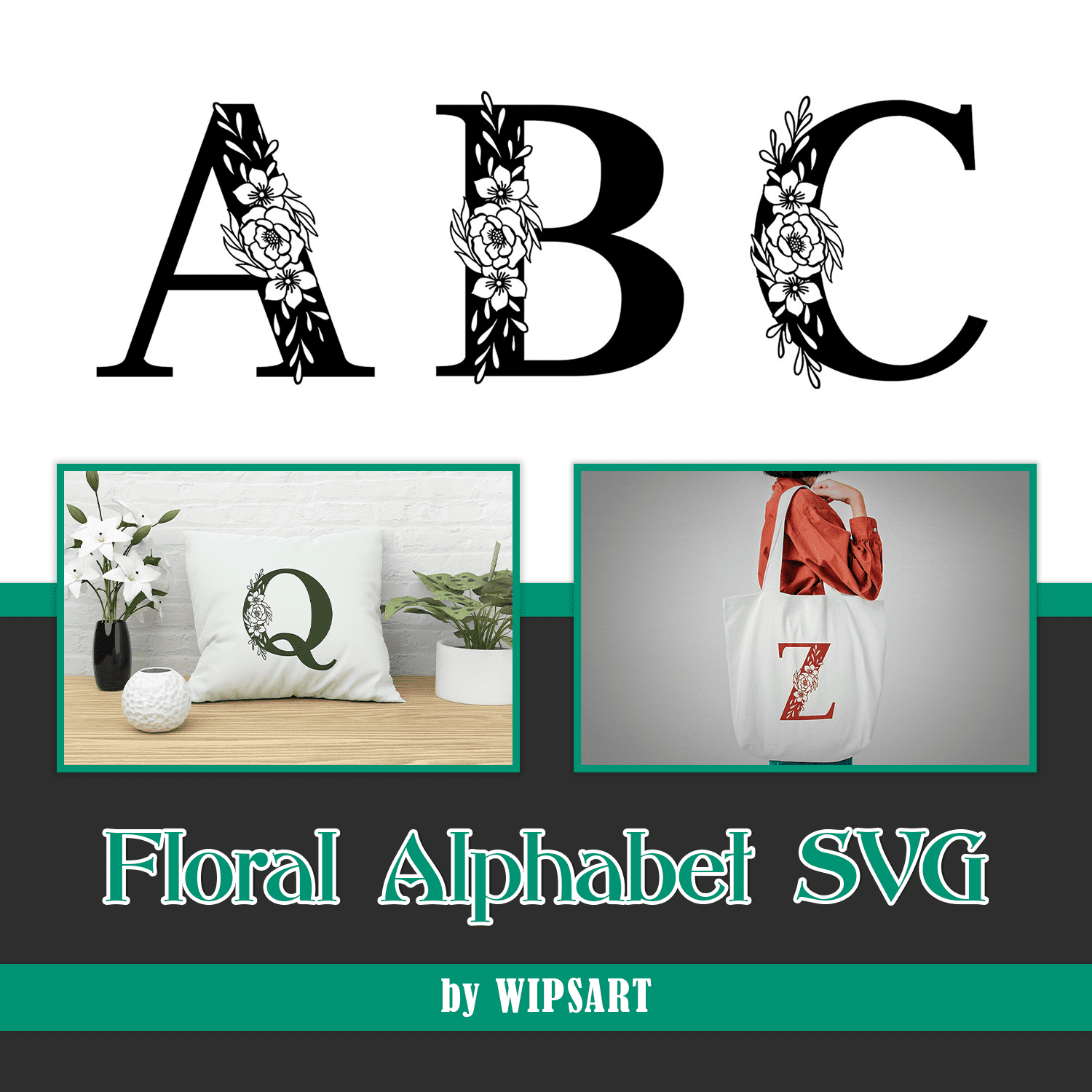 Floral Alphabet SVG, Flower Font Cut file cover.