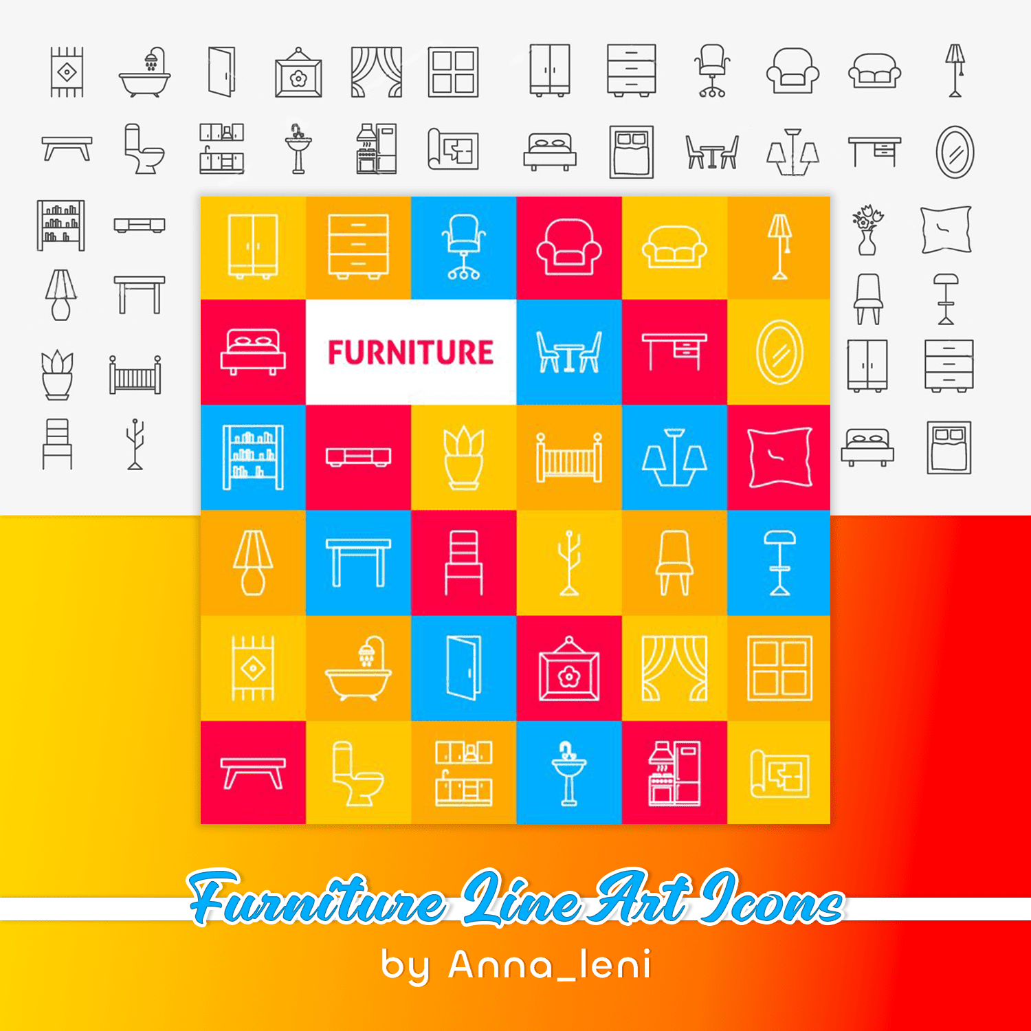 Furniture Line Art Icons cover.