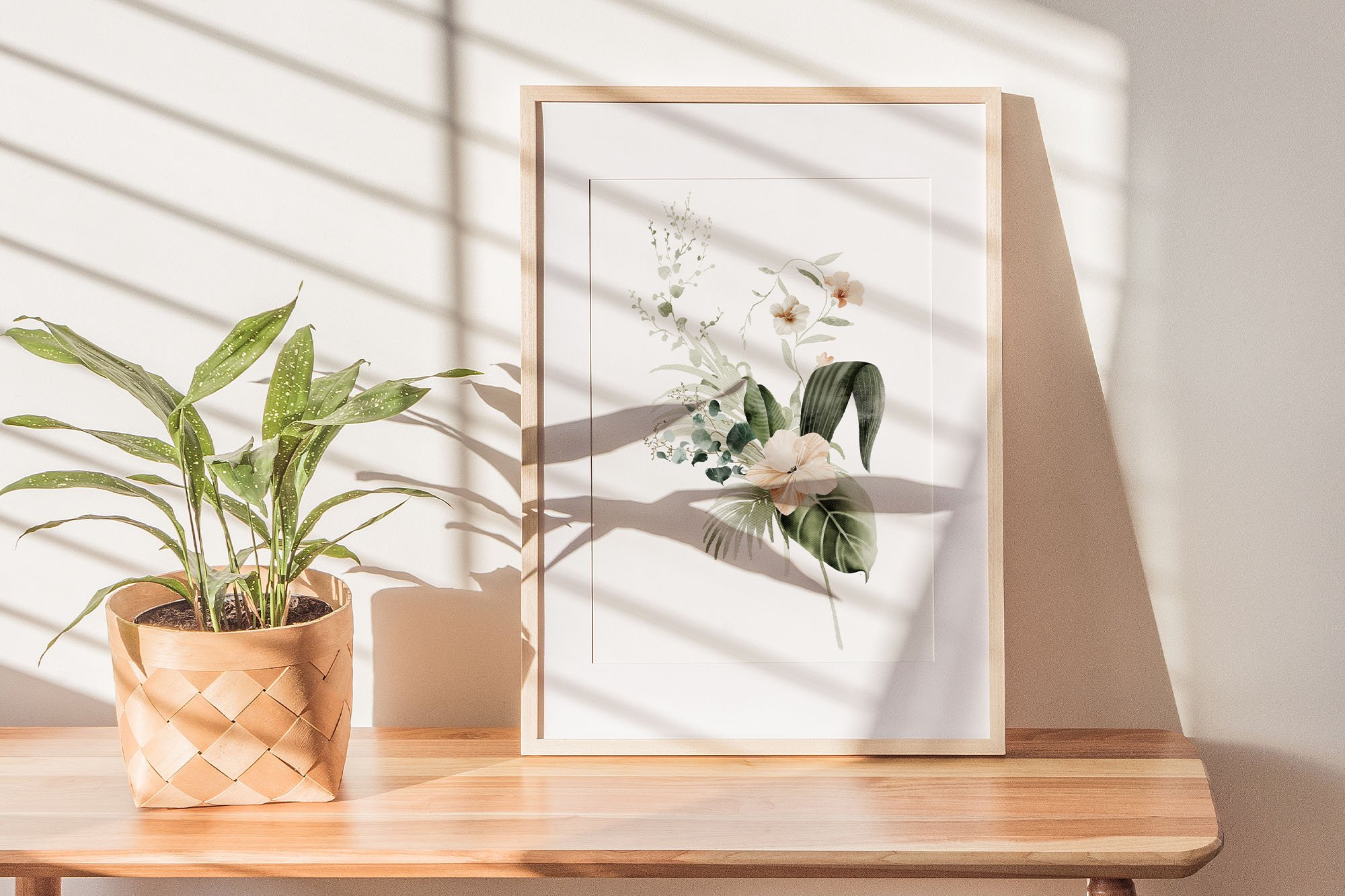 Delicate botanical poster in the sun lights.