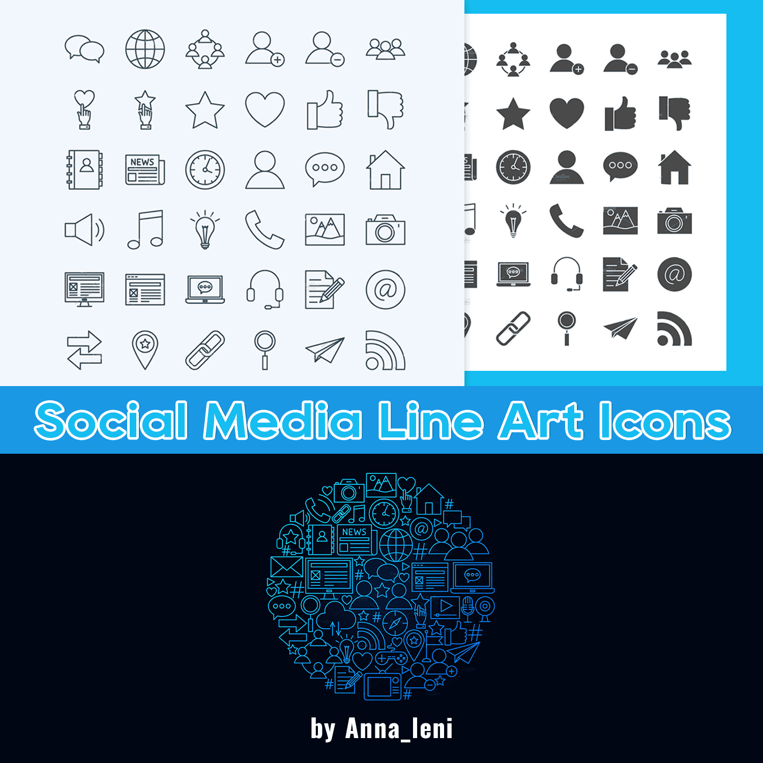 Social Media Line Art Icons.