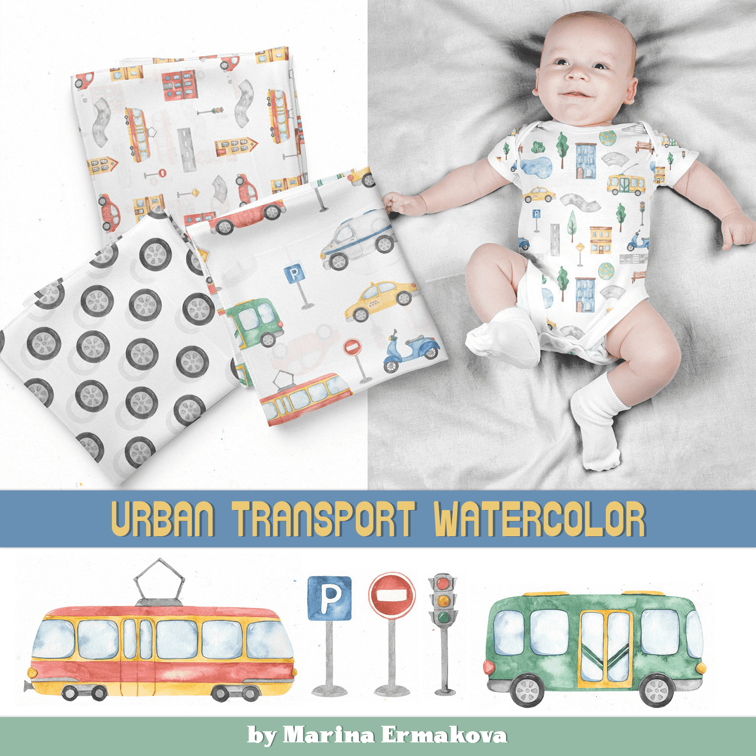 Urban transport watercolor cover.