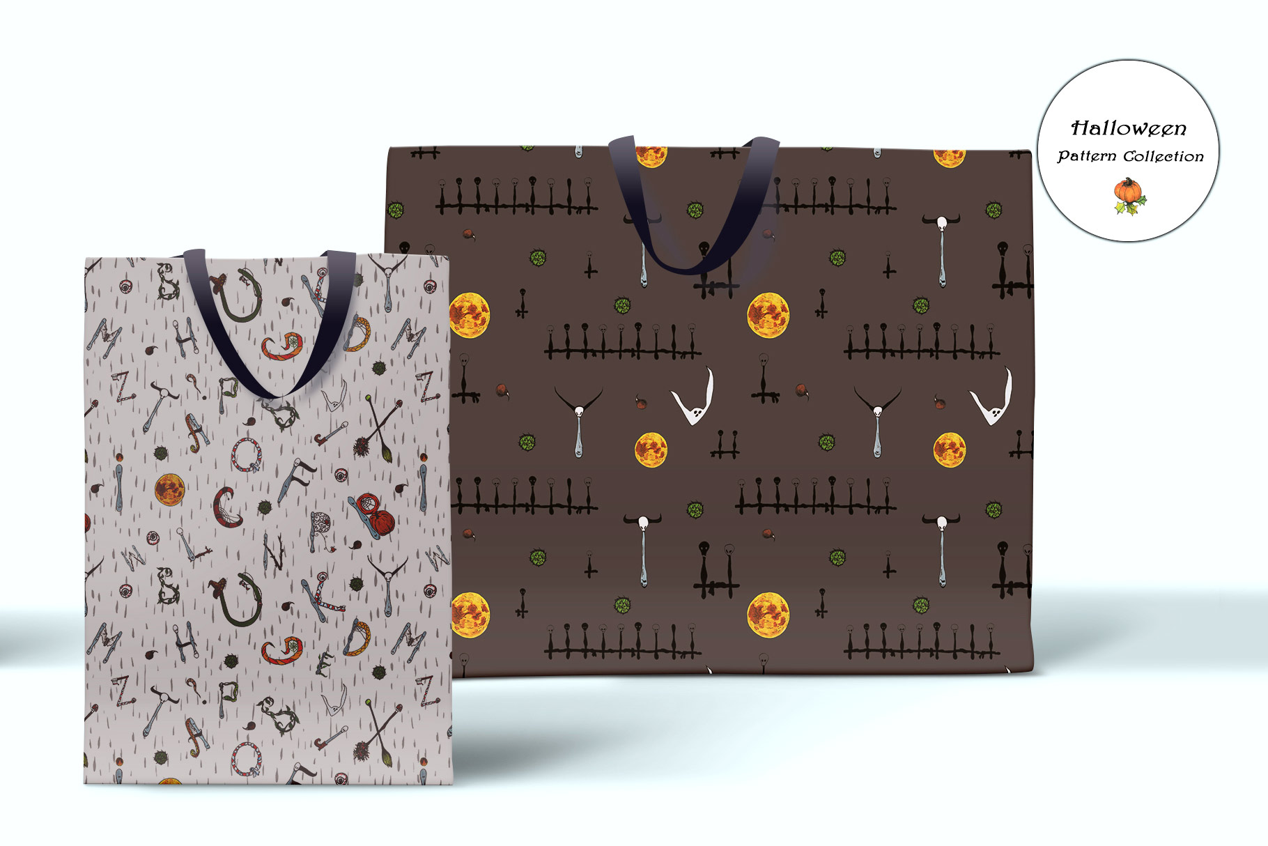 Halloween Seamless Pattern Collection Paper Bag Print Example.