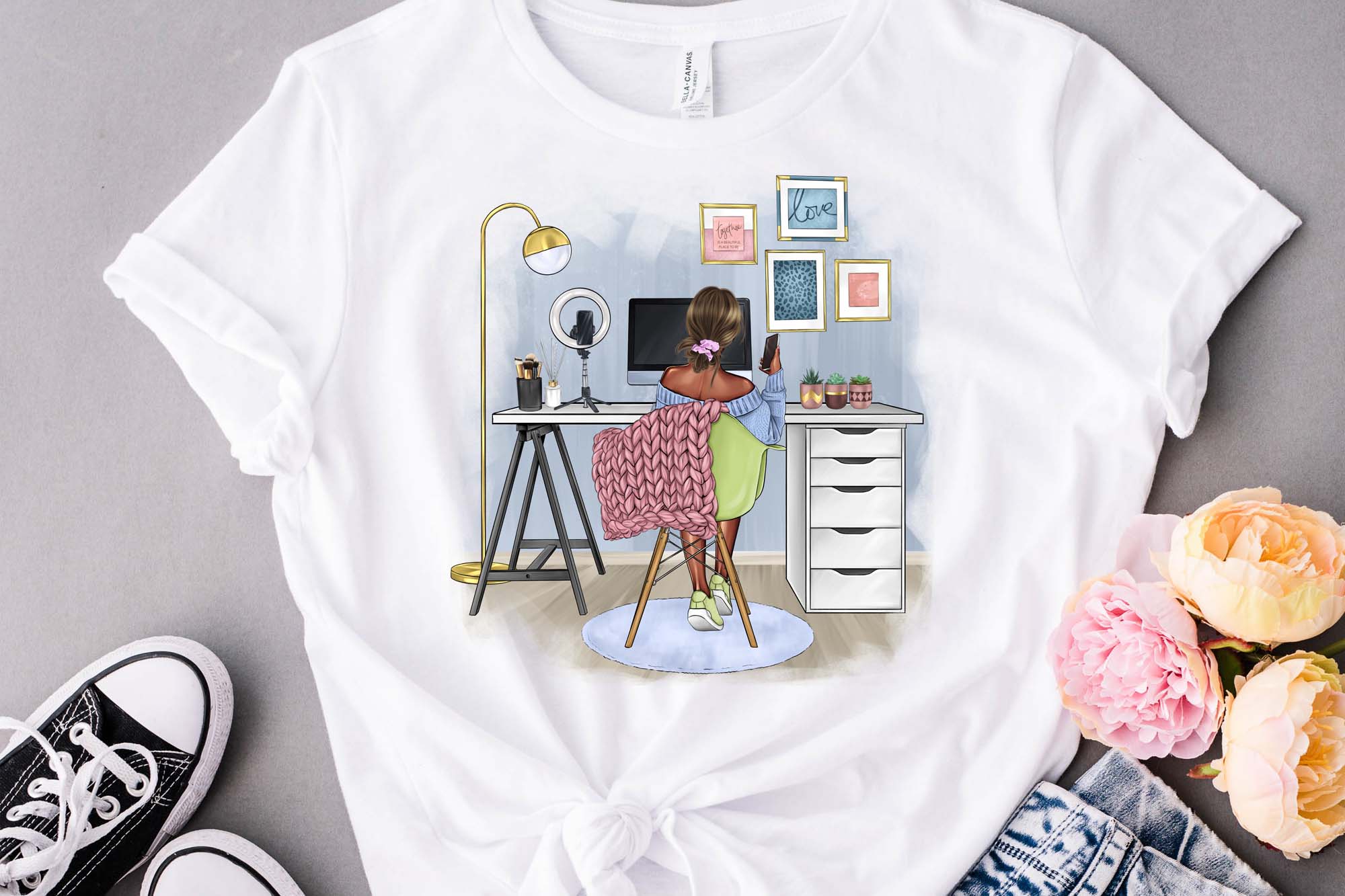 Blogger Clipart And Lady Boss Clipart T-shirt Print Example.