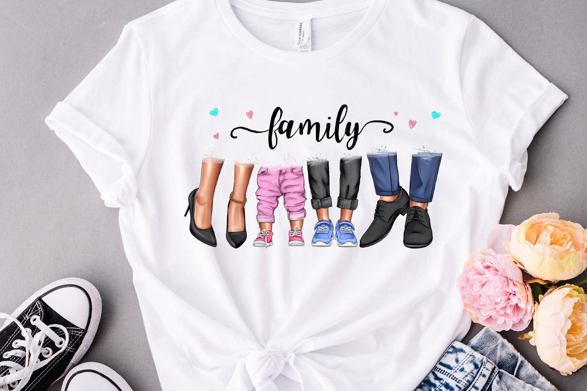 Family Clipart Mom Dad Daughter Son T-shirt.