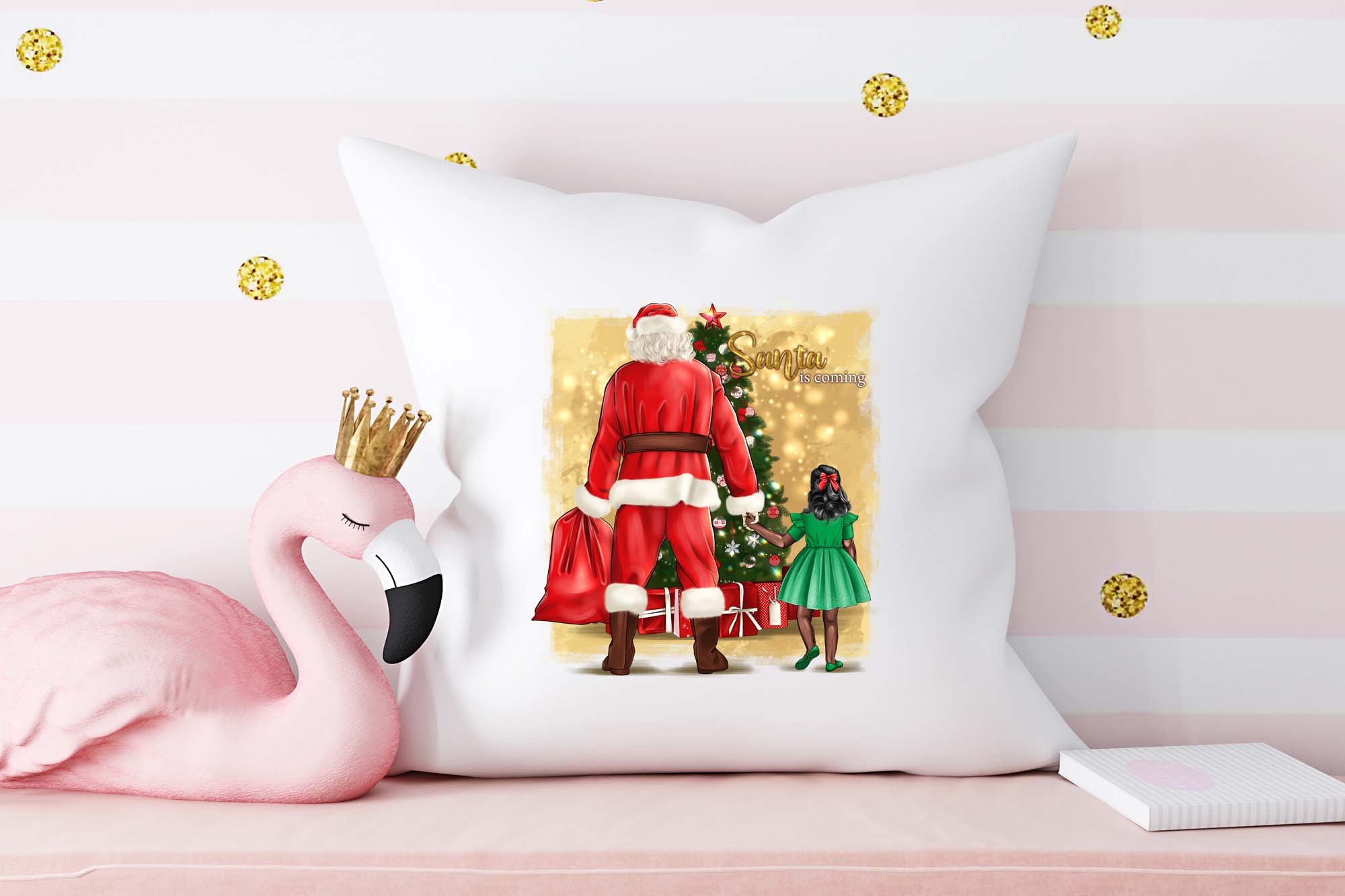 Santa And Baby Christmas Family Clipart Pillow Print.