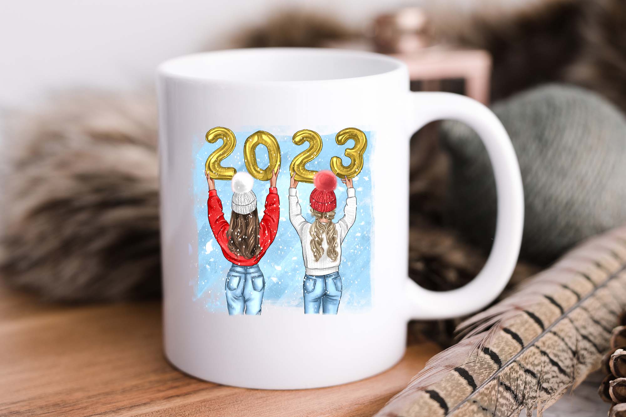 Best Friends Christmas Clipart Mug Print Example.