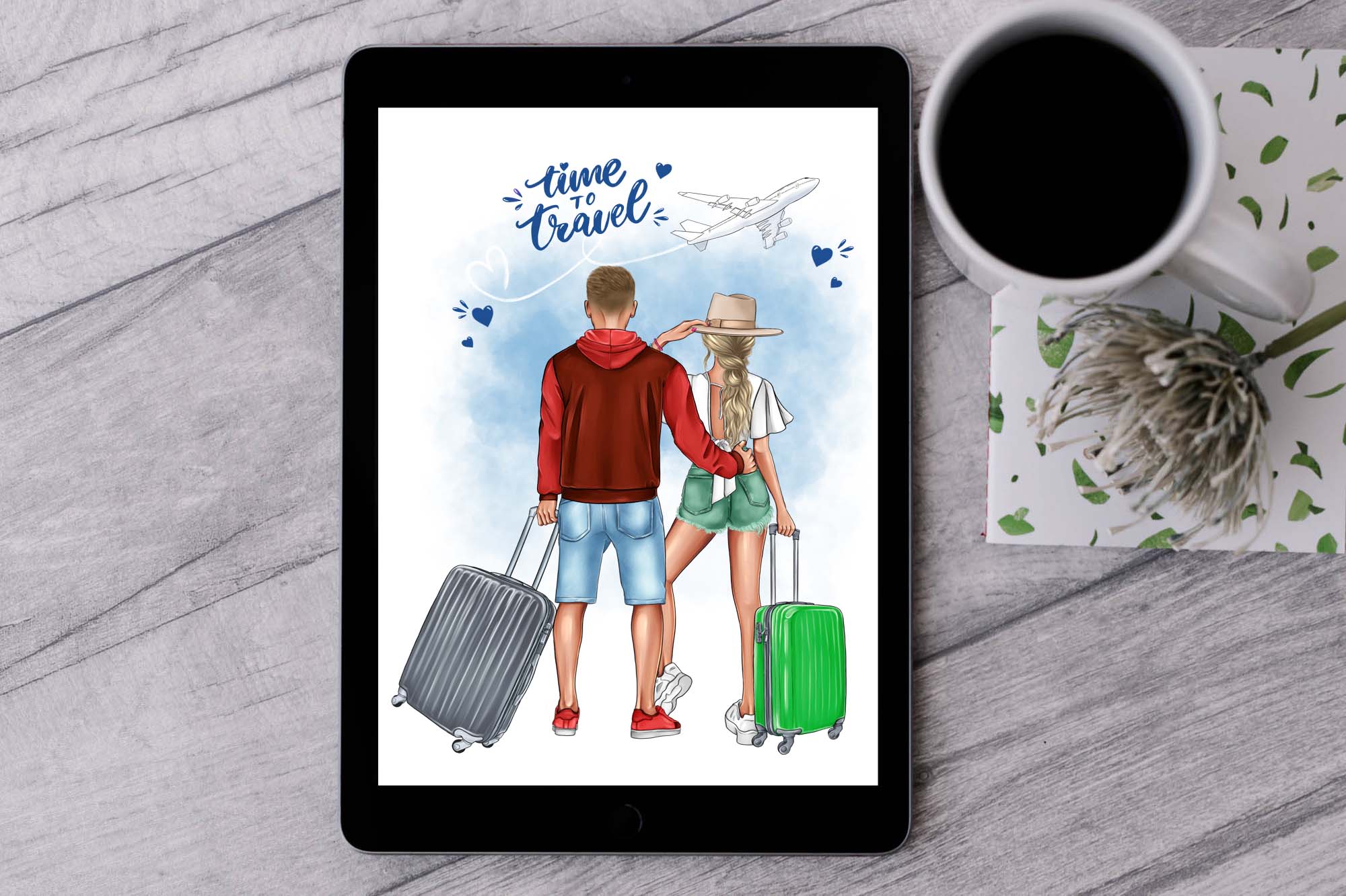 Travel Couple Clipart Poster Print.