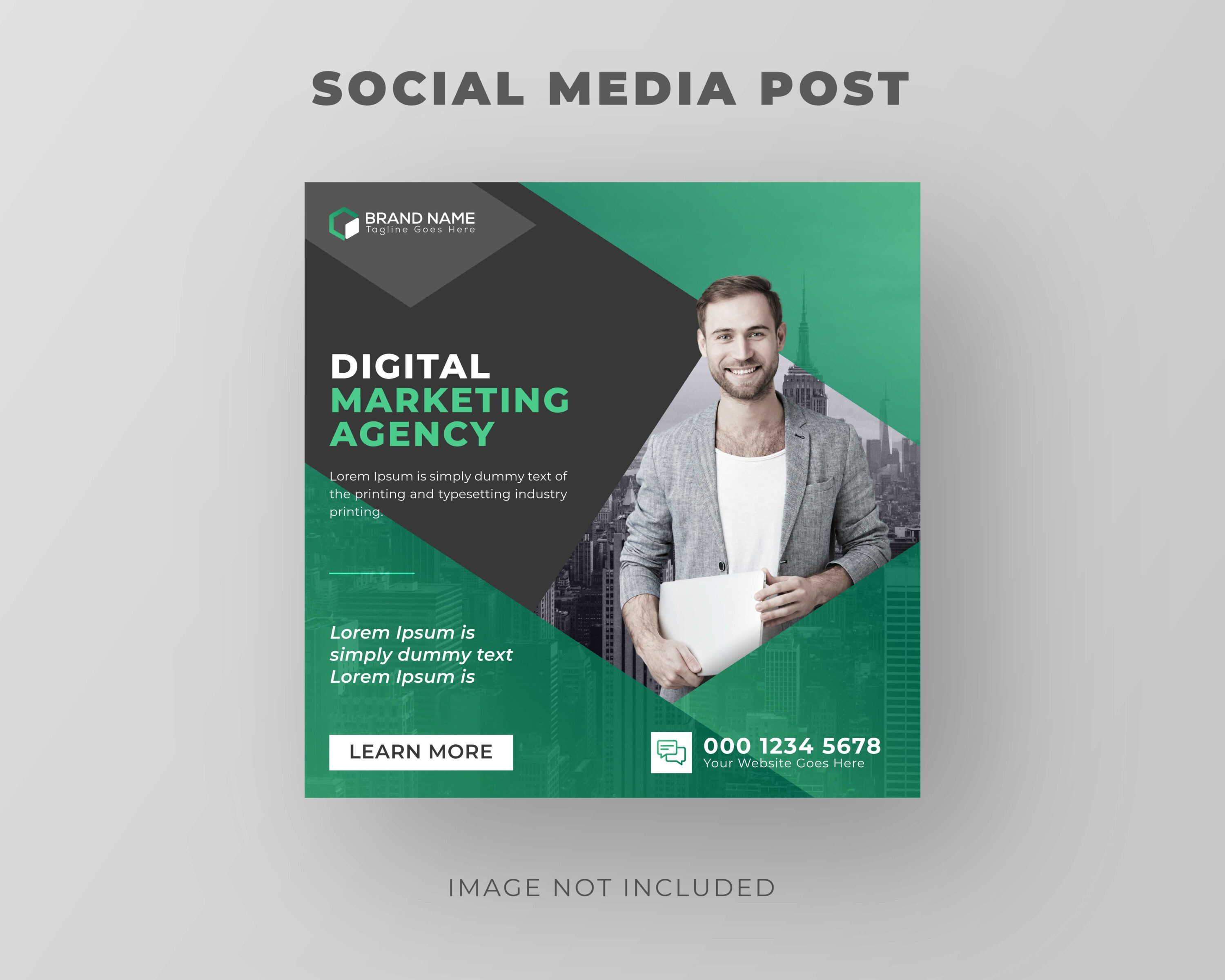 10 Marketing Business Social Media Instagram Post Template - Only 4$, manager with green and grey backgrounds design.