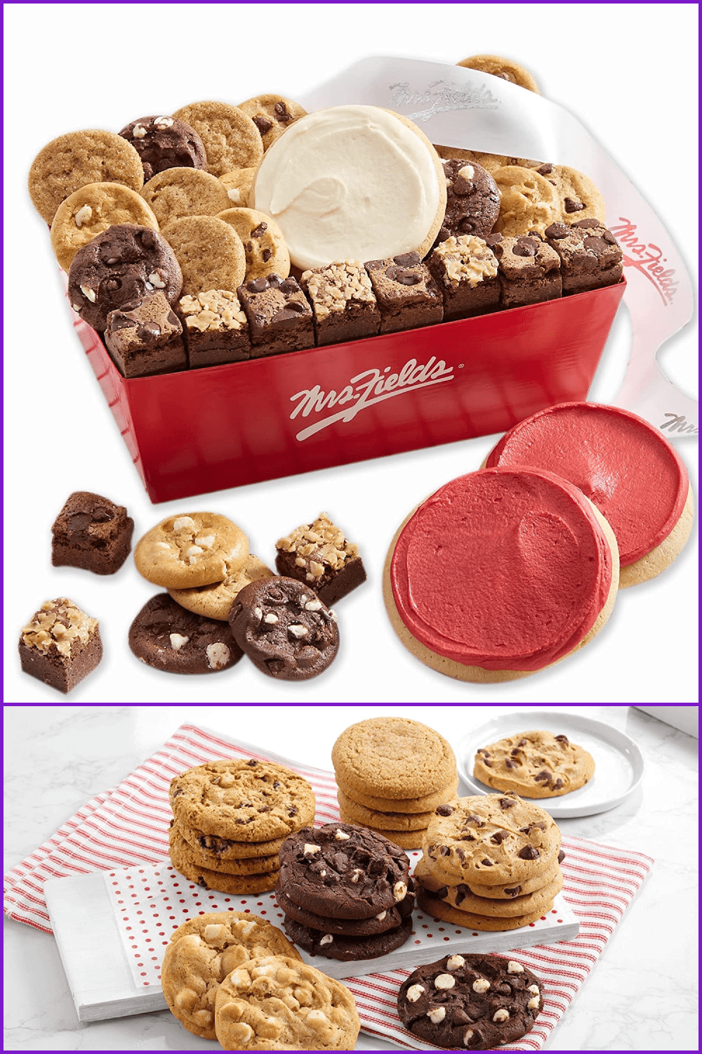 Collage of images of a large box of cookies.