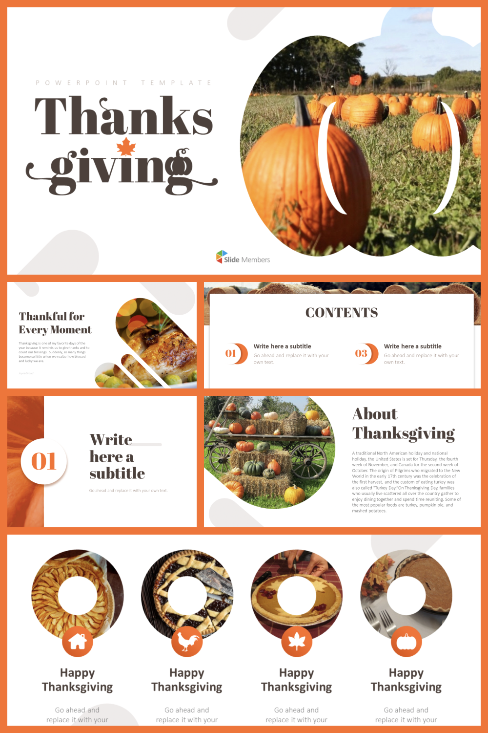 Collage of screenshots of presentation pages with photos of pumpkins and pies.