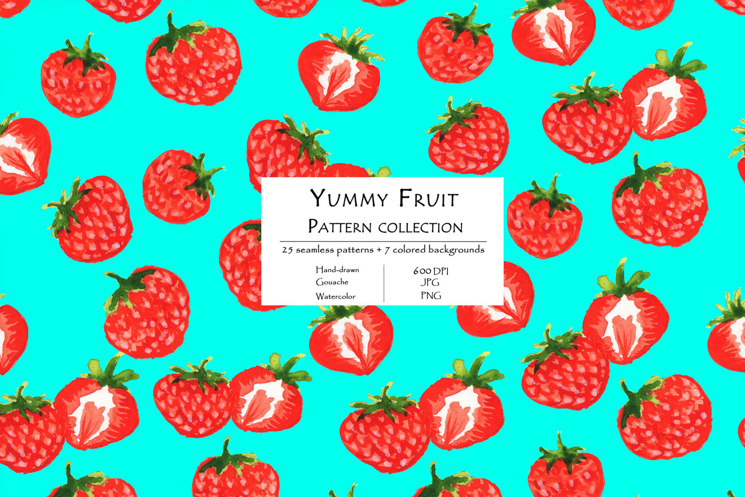 Yummy Fruit Pattern Collection With 25 Seamless Patterns And 7 Backgrounds Strawberries Example.