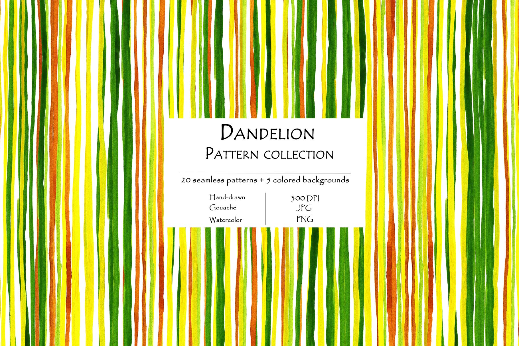 Dandelion Pattern Collection Of 20 Seamless Patterns And 5 Colored Background Stripes.