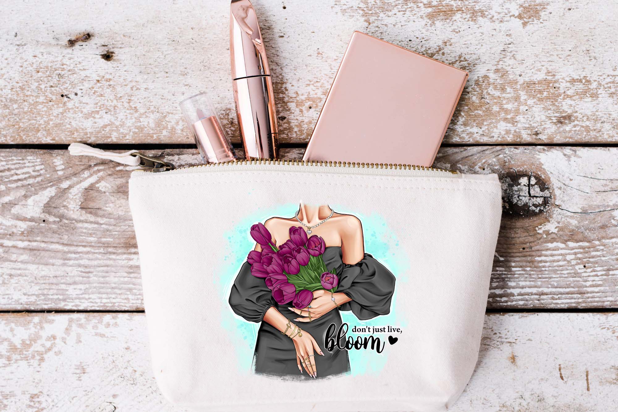 Fashionable Girl With Tulips Clipart Bag Print.
