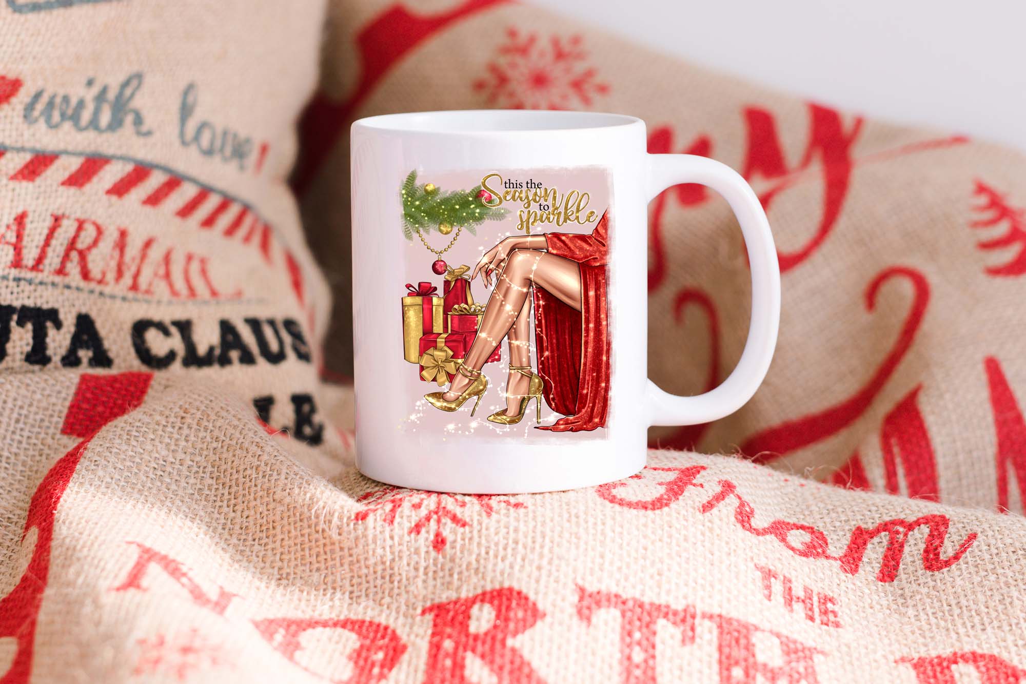 New Year And Christmas Clipart Mug Print Example.