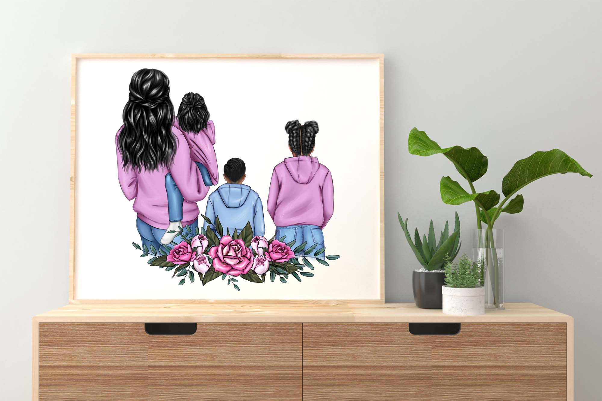 Family Clipart Dad And Kids Poster Print.