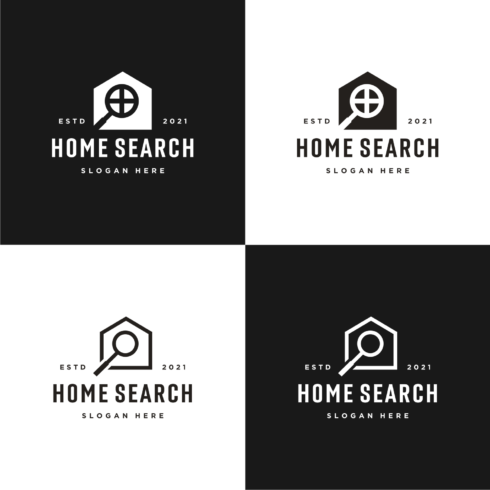2 Real Estate Search Logos of House with Magnifying Glass cover image.