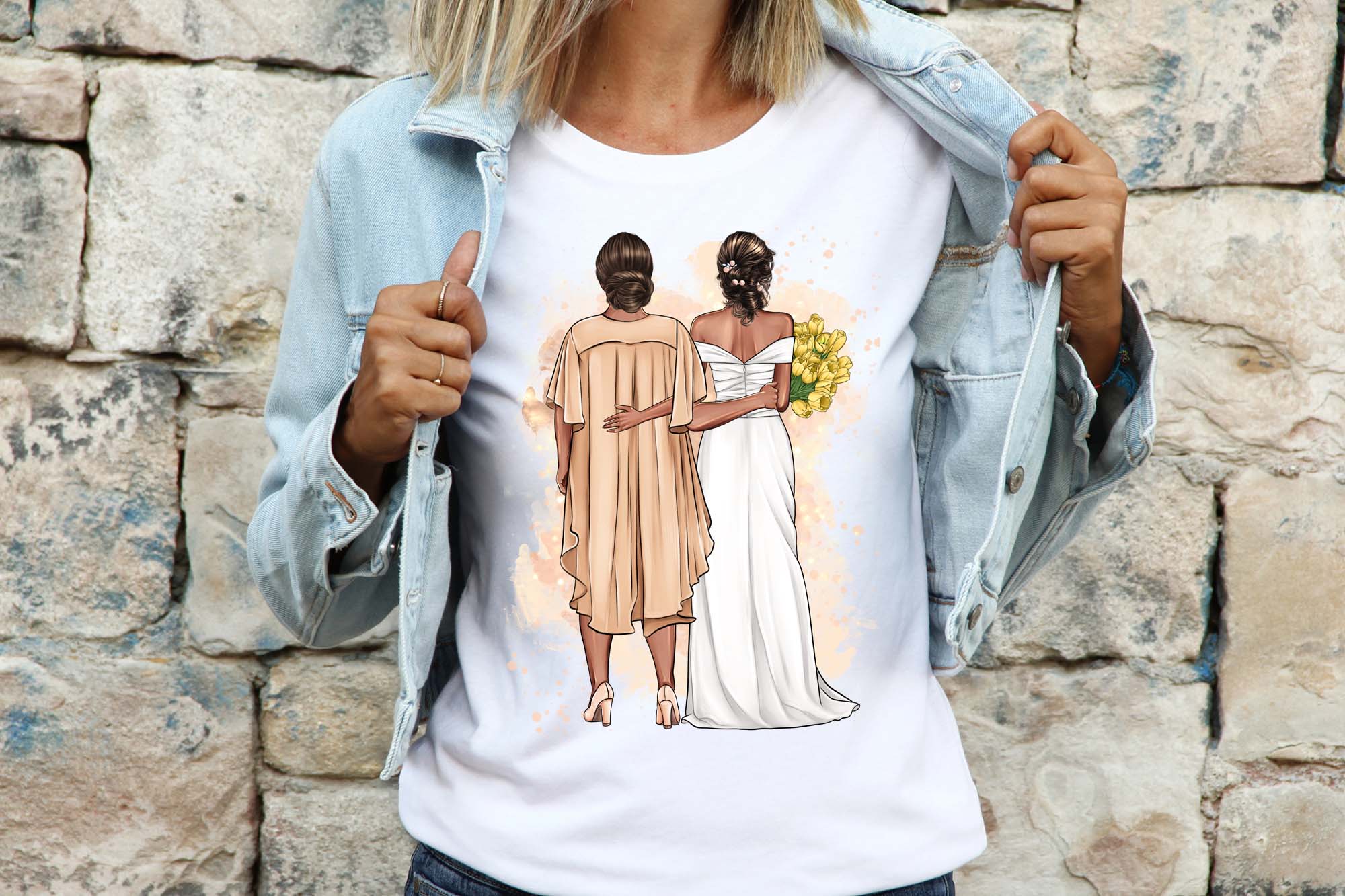 Wedding Clipart, Bride and Mom t-shirt mockup.