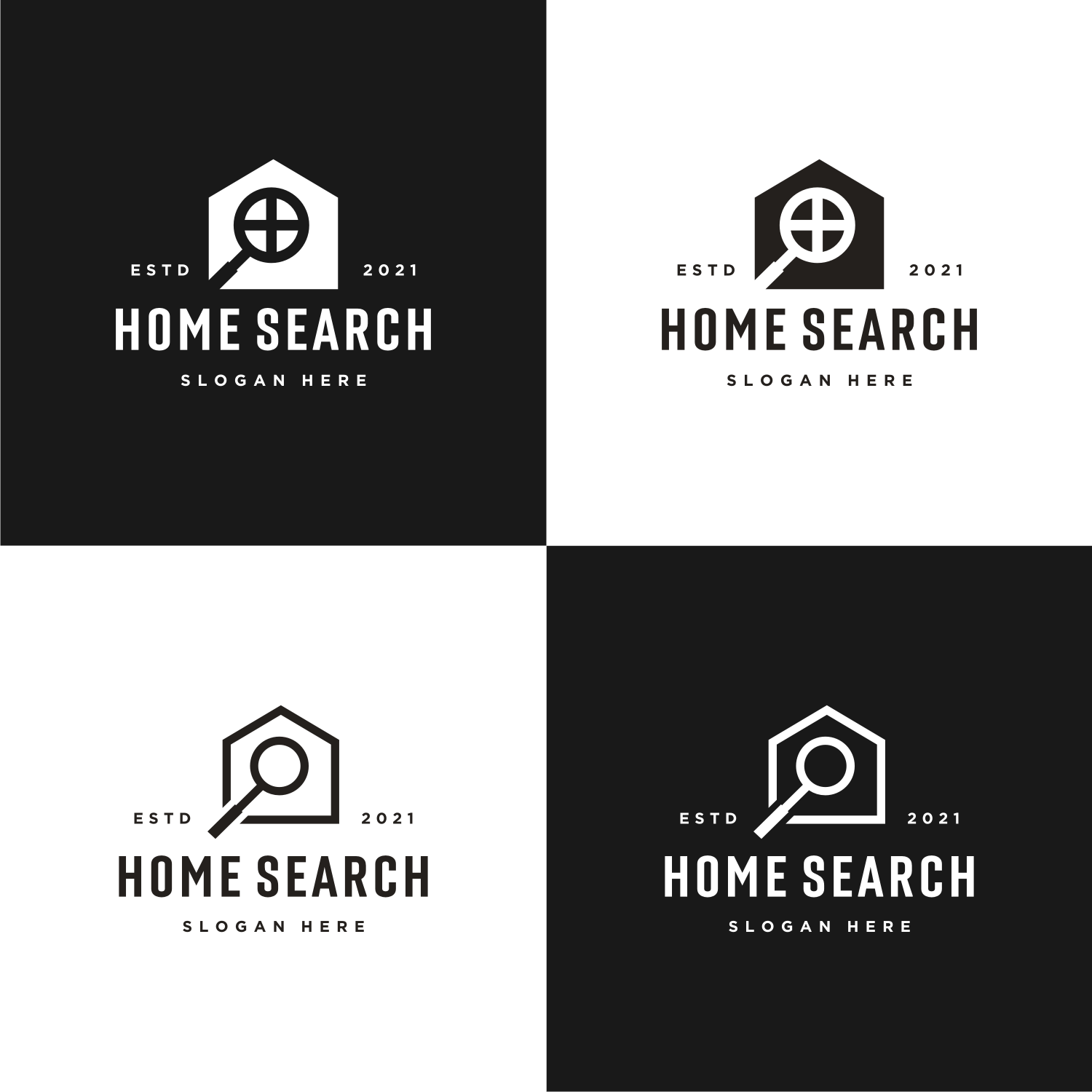2 Real Estate Search Logos of House with Magnifying Glass pinterest.