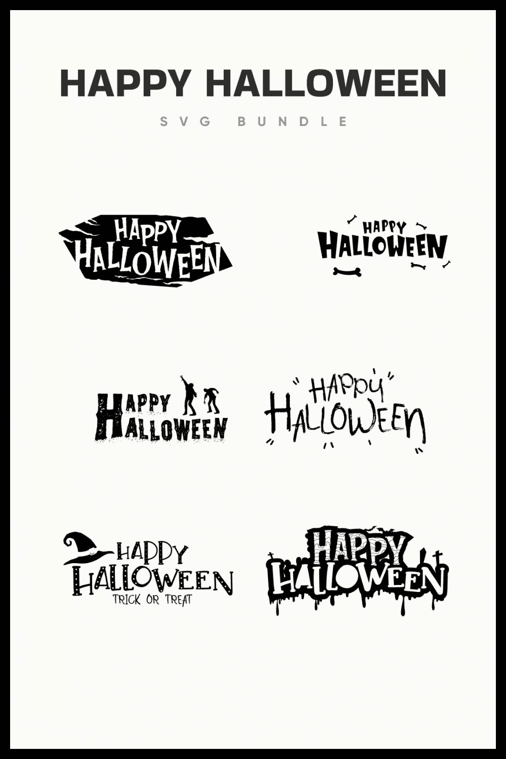 Collage of various versions of the inscription Happy Halloween.