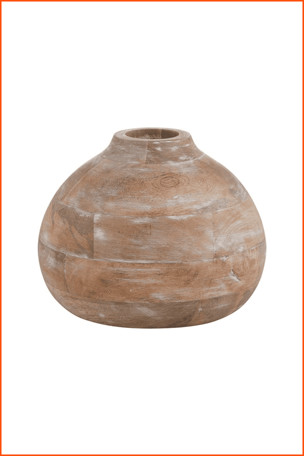 Decorative round low flower vase made of wood.