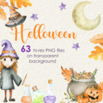 Helloween Watercolor Clipart cover image.