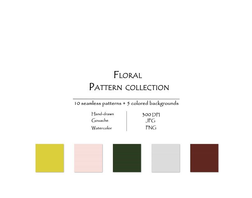 Floral Pattern Collection Of 10 Seamless Patterns And 5 Colored Backgrounds Pantone.