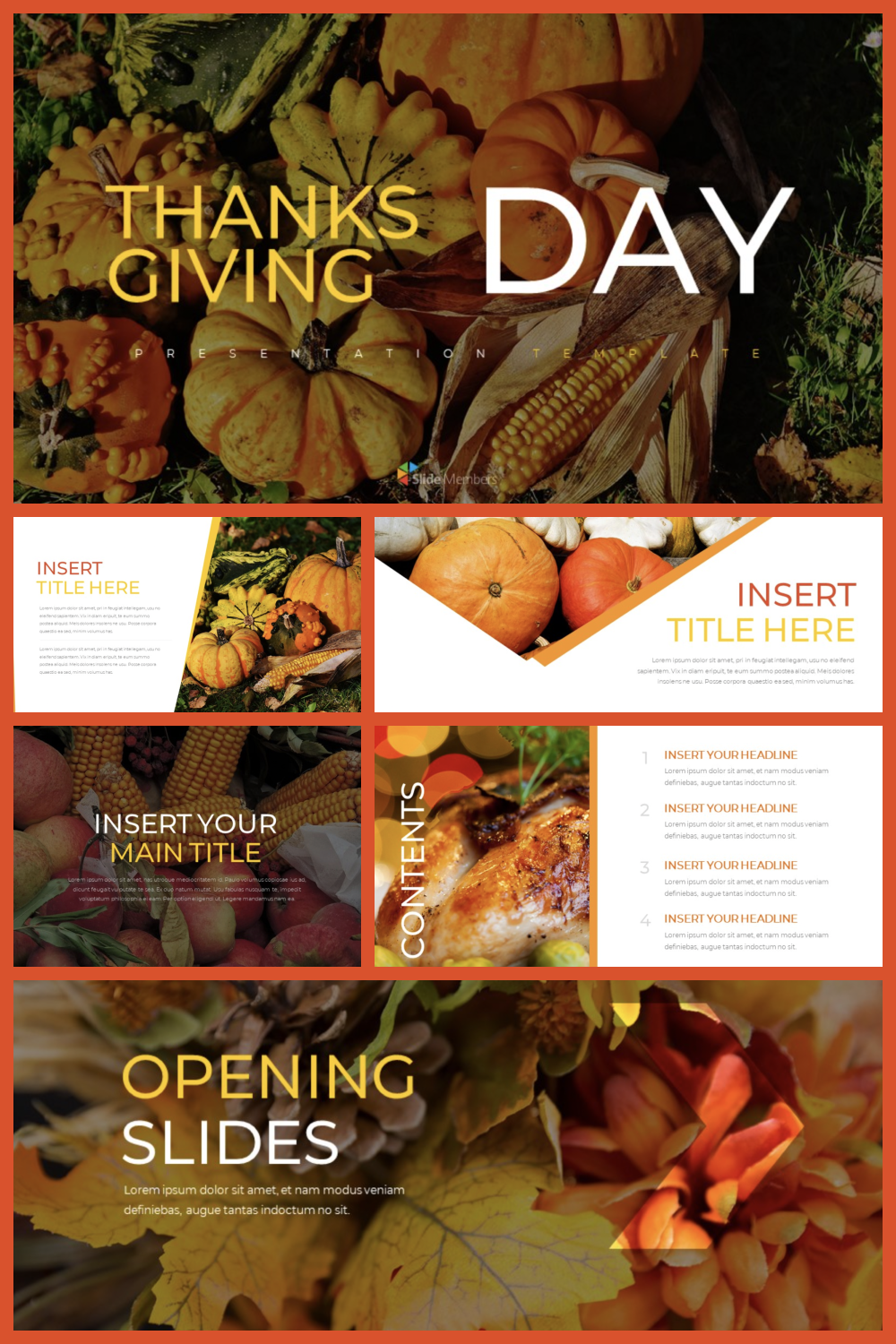 Collage of screenshots of presentation pages with photos of pumpkins and corn.