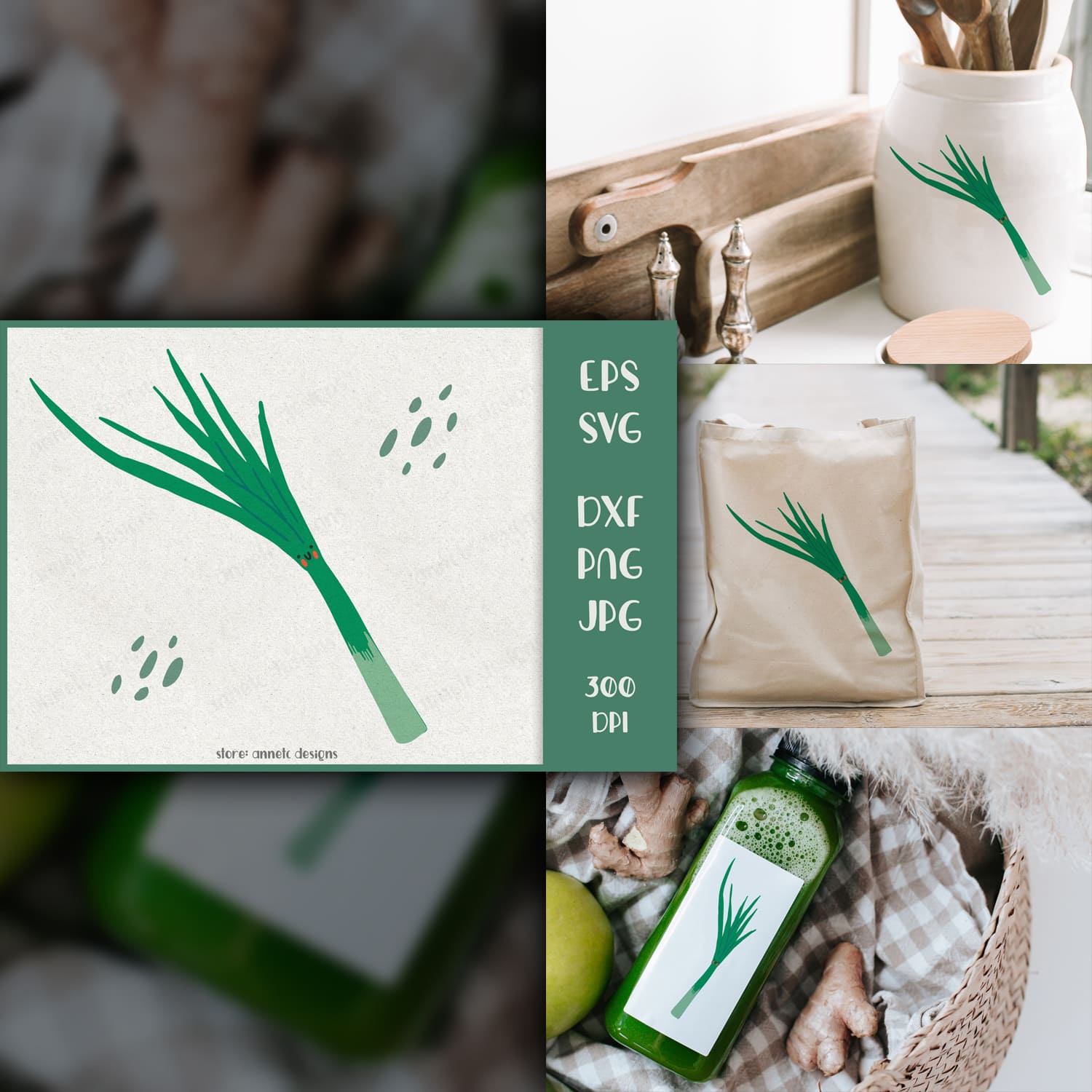 Green onion. Cute vegetable clipart. PNG, SVG, EPS cover.
