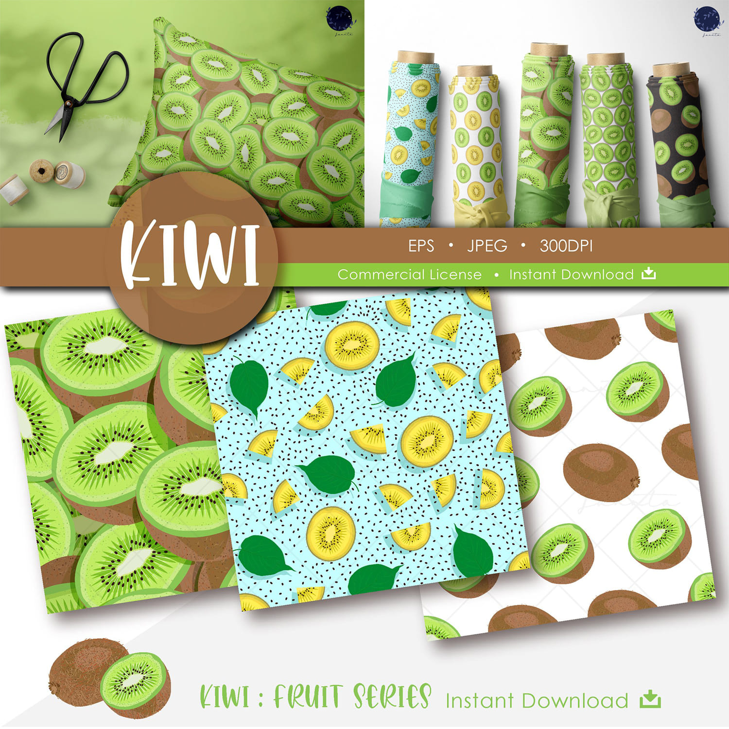 Kiwi Seamless Pattern Fruits Background cover.
