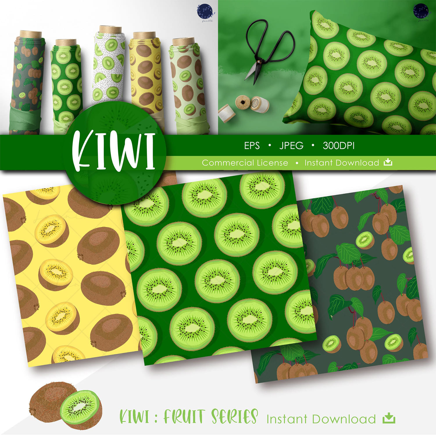 Kiwi Seamless Pattern Fruits Background.