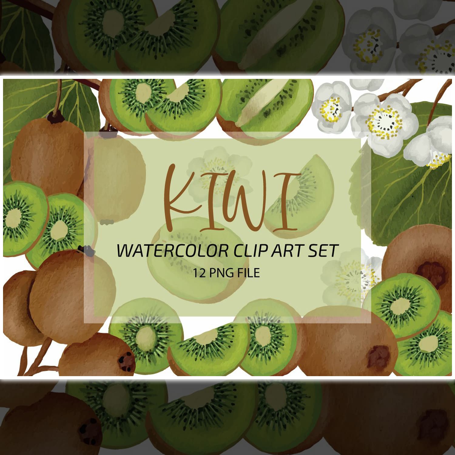 Kiwi Fruit Watercolor Clip Art Set PNG cover.