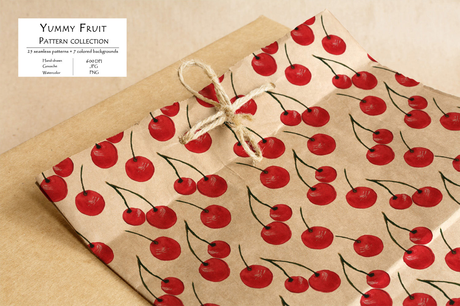 Yummy Fruit Pattern Collection With 25 Seamless Patterns And 7 Backgrounds Paper Bag Print Example.
