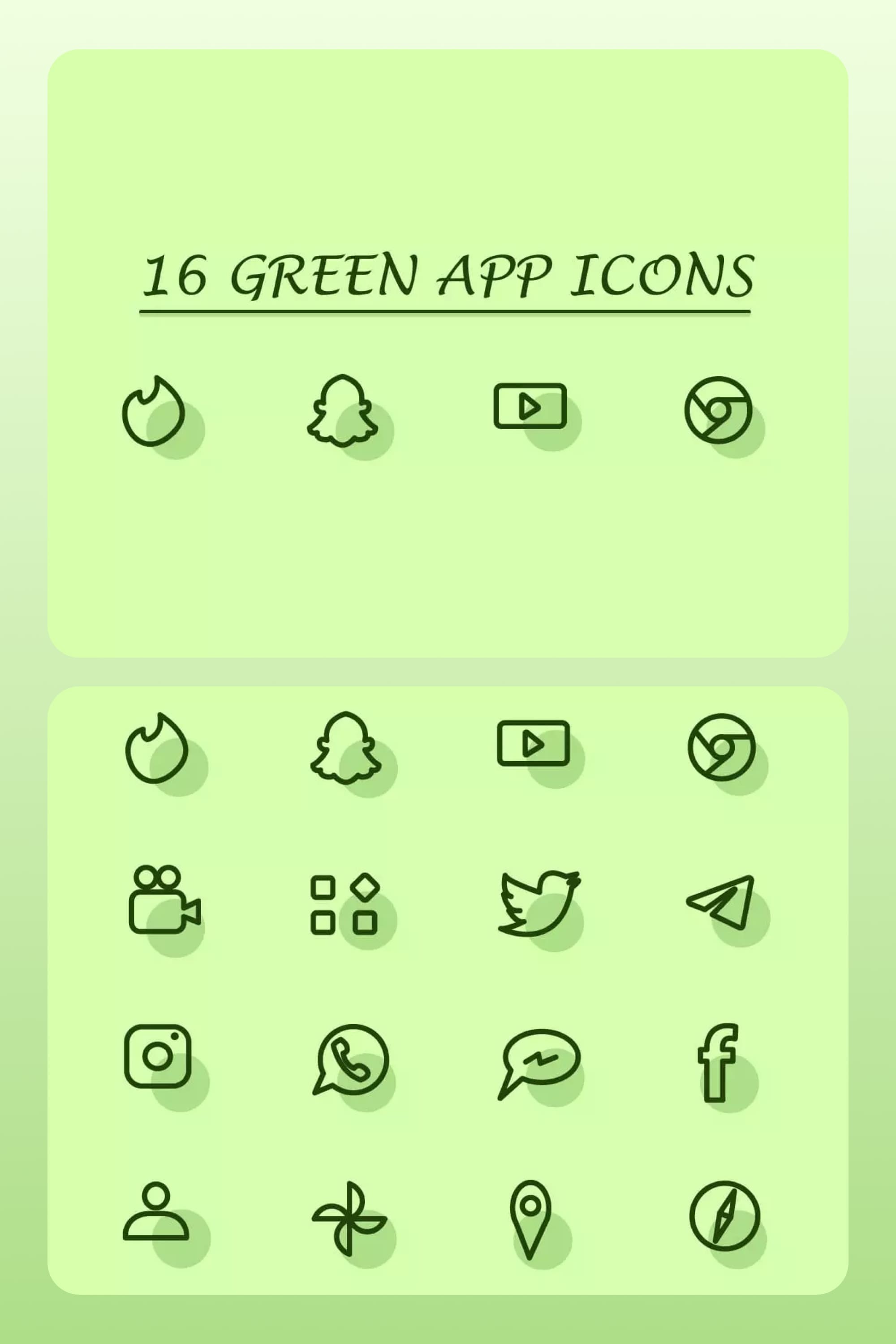 Green icons for applications on a green background.