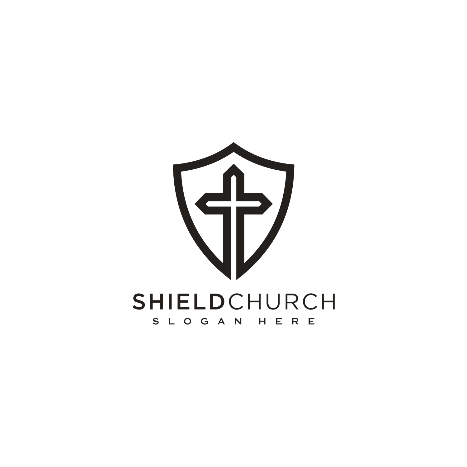 Shield Church Line Style Logo Vector Design cover image.