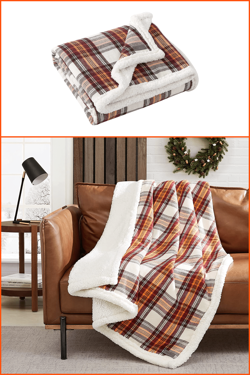 Blanket with a beautiful striped pattern on the sofa.