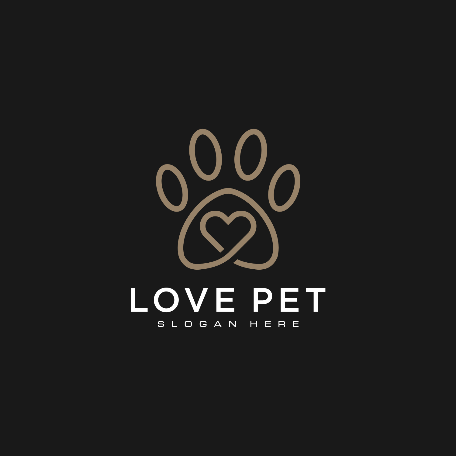 Love Pet Logo Vector Line Style black background.