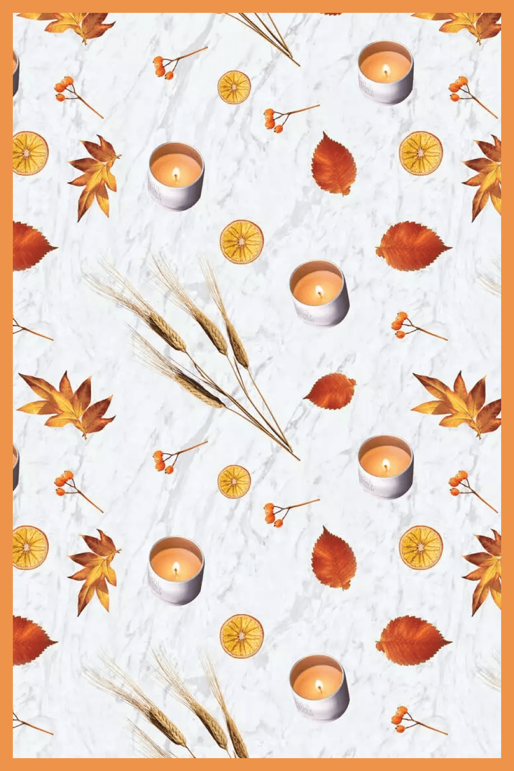 Candles, spikelets, leaves, rowan on a white background.