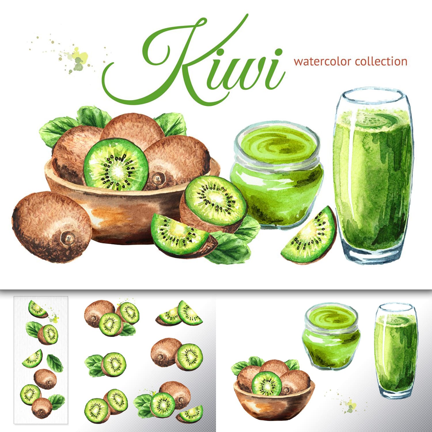 Kiwi. Watercolor collection cover.