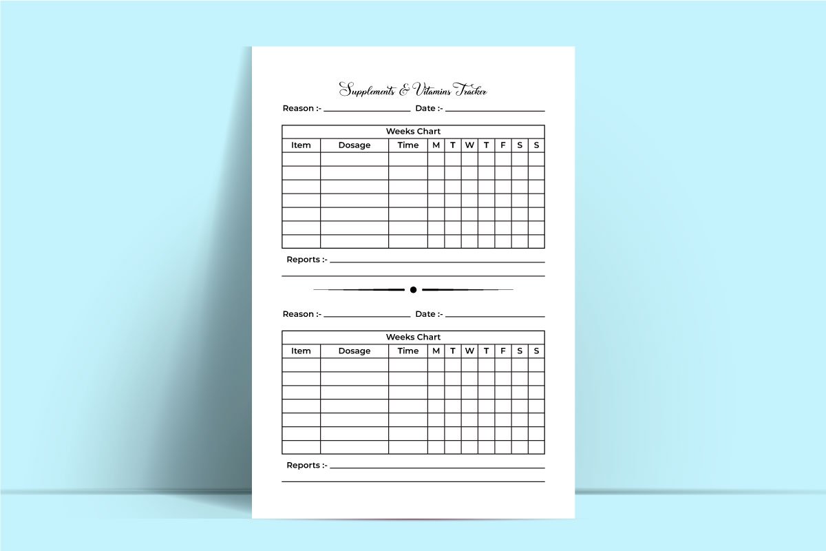Weekly vitamin and nutritional medicine info tracker template.