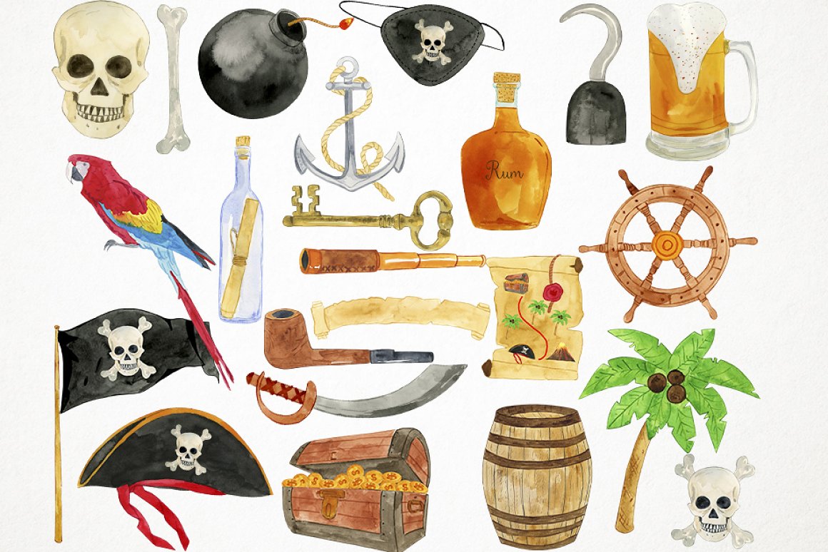 Nice watercolor pirates elements.