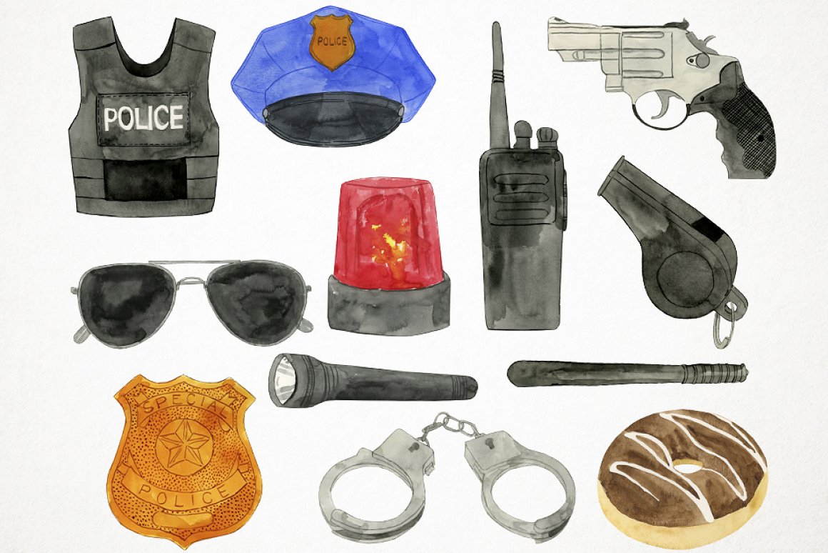 All elements for police illustration.