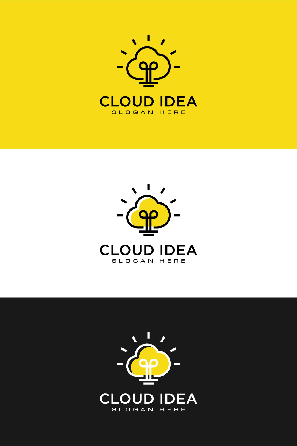 Cloud Idea Bulb Logo Vector Design pinterest image.