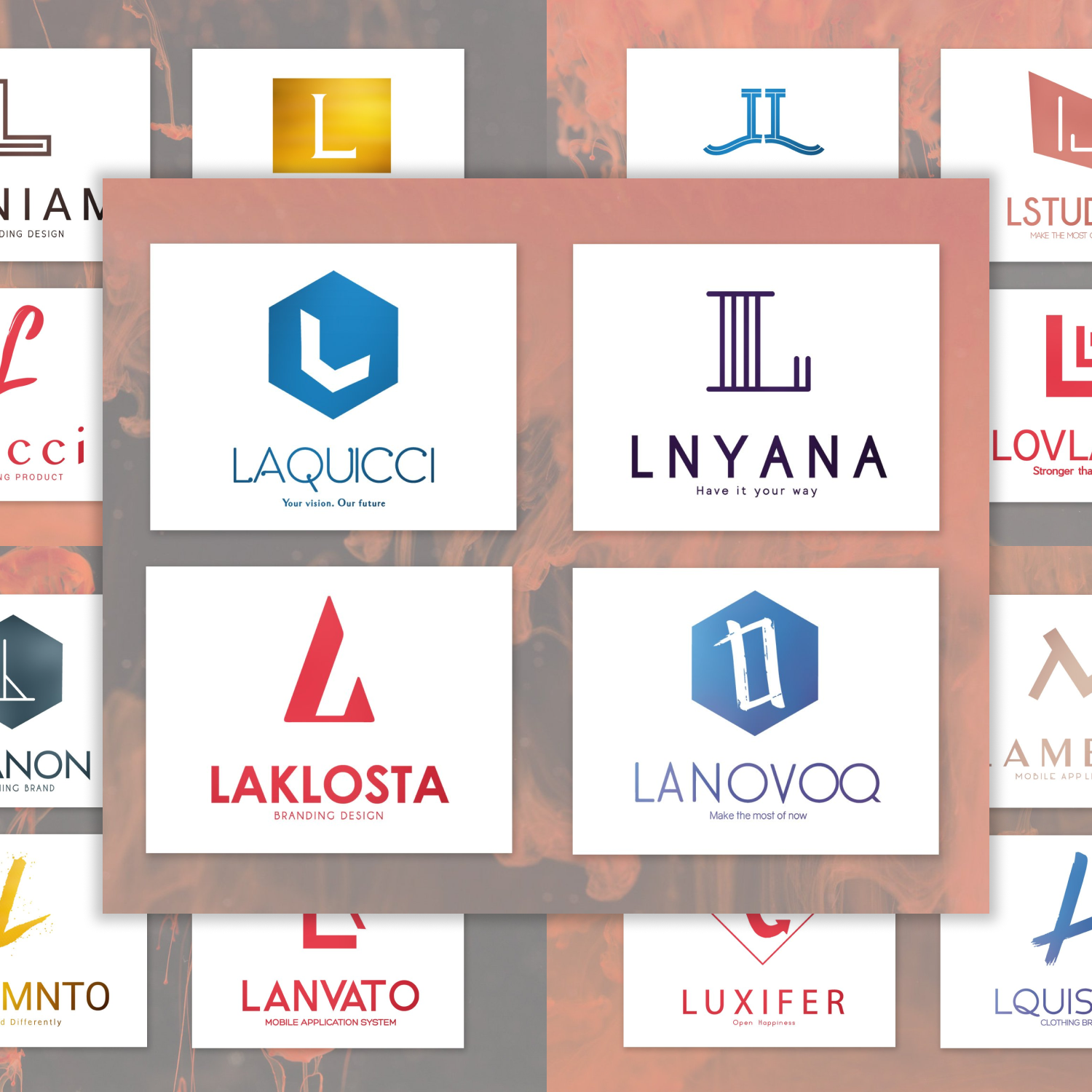 20 "L" Letter Alphabetic Logos.