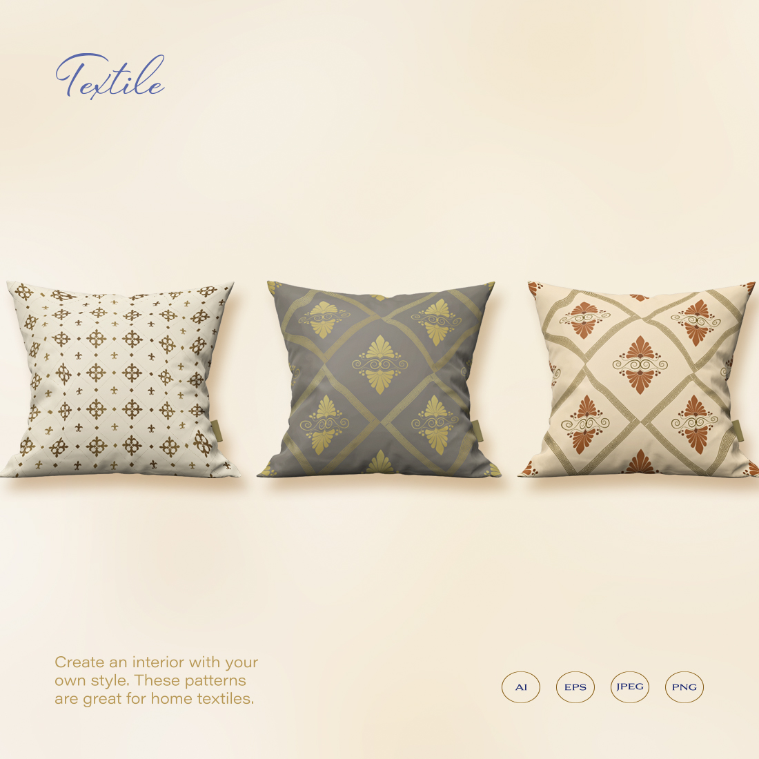 Seamless Patterns, Circular Ornaments and Frames in a Modern classic style previews.