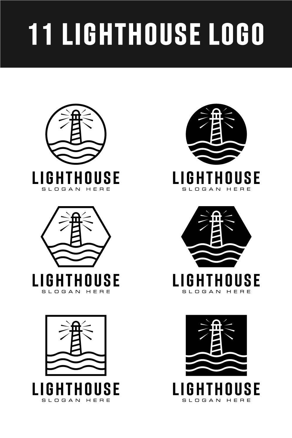 Set of Lighthouse Logo Vector Design pinterest image.