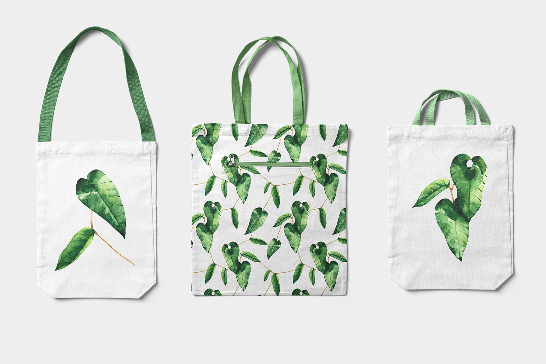 Some options of eco bag with ivy leaves.