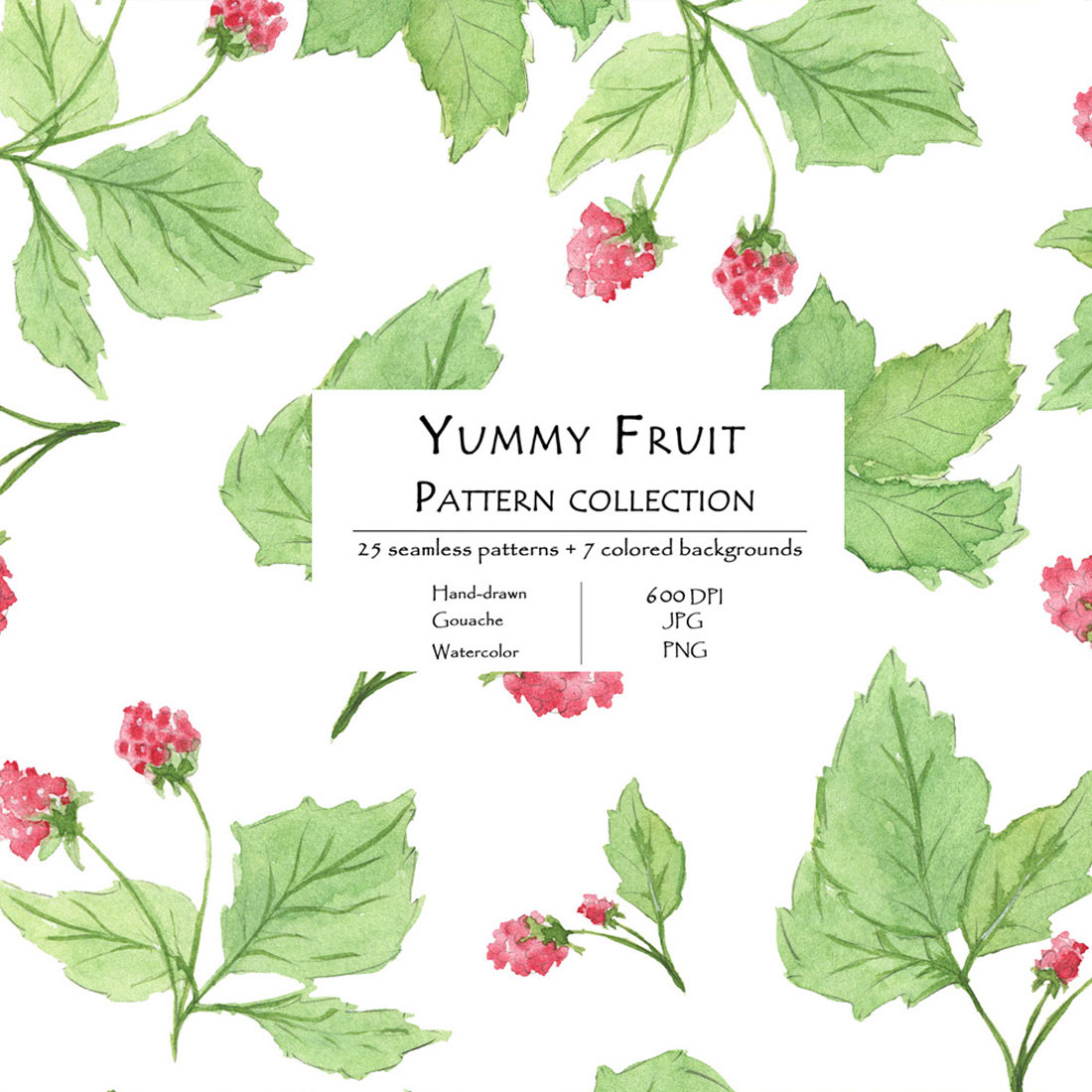 Yummy Fruit Pattern Collection With 25 Seamless Patterns And 7 Backgrounds Preview Image.